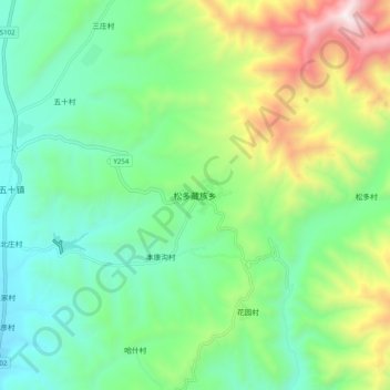Mapa topográfico 松多藏族乡, altitud, relieve
