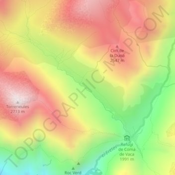 Mapa topográfico Coma de Vaca, altitud, relieve