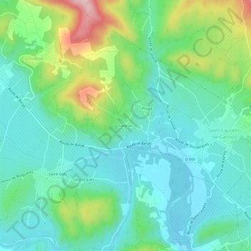 Mapa topográfico Ivagnas, altitud, relieve
