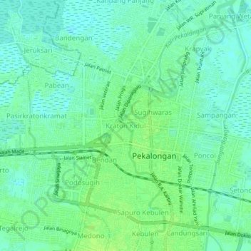 Mapa topográfico Kraton Kidul, altitud, relieve