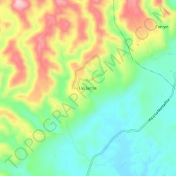 Mapa topográfico Las Juntas, altitud, relieve