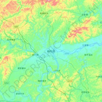 Mapa topográfico 麻阳县, altitud, relieve