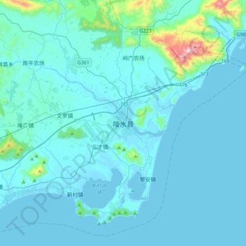 Mapa topográfico 陵水黎族自治县, altitud, relieve