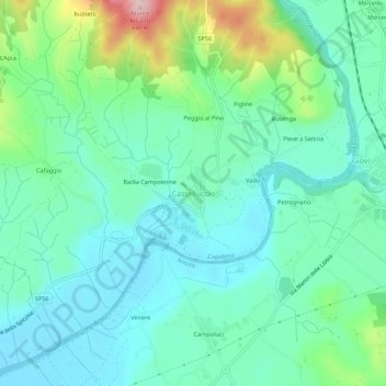 Mapa topográfico Castelluccio, altitud, relieve