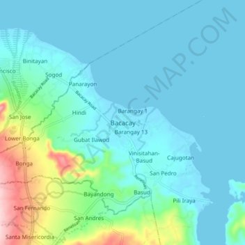 Mapa topográfico Bacacay, altitud, relieve
