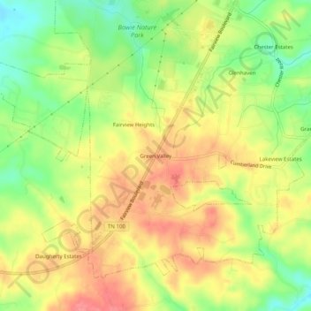 Mapa topográfico Green Valley, altitud, relieve