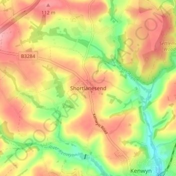 Mapa topográfico Shortlanesend, altitud, relieve
