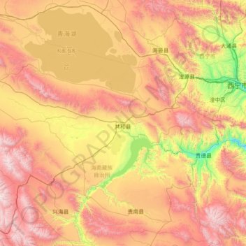 Mapa topográfico 海南州, altitud, relieve