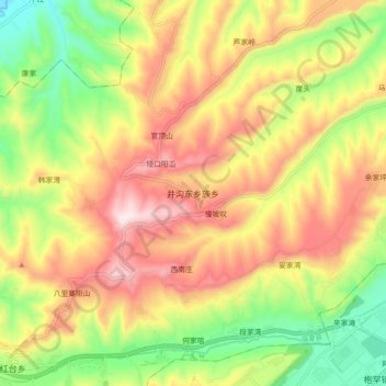 Mapa topográfico 井沟东乡族乡, altitud, relieve