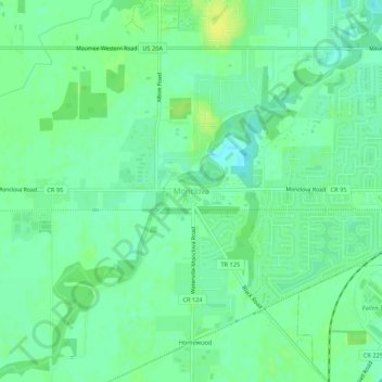 Mapa topográfico Monclova, altitud, relieve