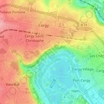 Mapa topográfico Gency, altitud, relieve