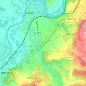 Mapa topográfico Petite Hettange, altitud, relieve
