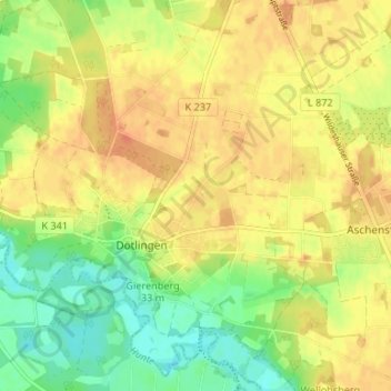 Mapa topográfico Trahe, altitud, relieve