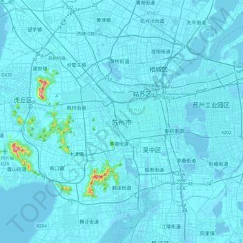 Mapa topográfico 苏州市, altitud, relieve