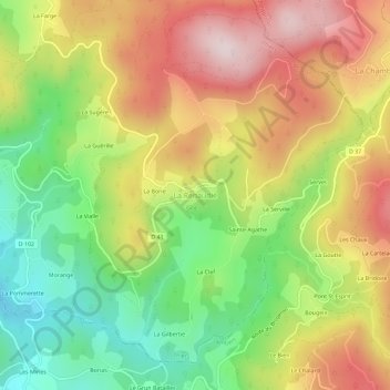Mapa topográfico La Renaudie, altitud, relieve