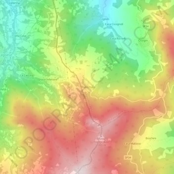 Mapa topográfico Praticchia, altitud, relieve