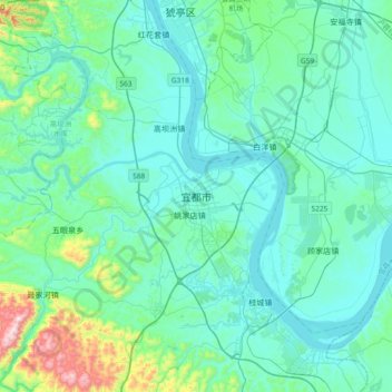 Mapa topográfico 宜都市, altitud, relieve