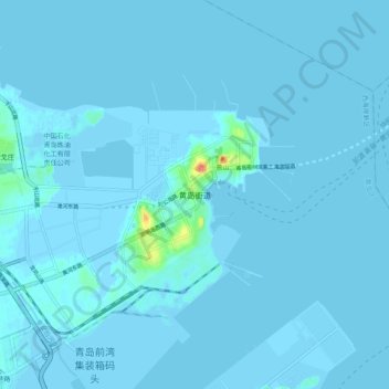 Mapa topográfico 黄岛街道, altitud, relieve