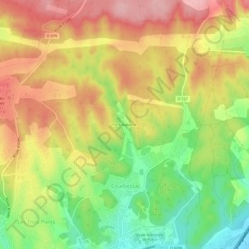 Mapa topográfico Font Aubarne, altitud, relieve