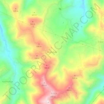 Mapa topográfico Kuşluhan, altitud, relieve