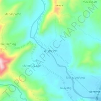 Mapa topográfico Solonggon, altitud, relieve
