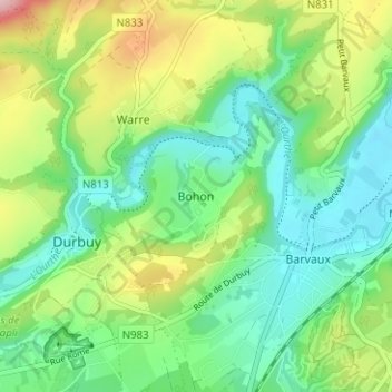 Mapa topográfico Bohon, altitud, relieve