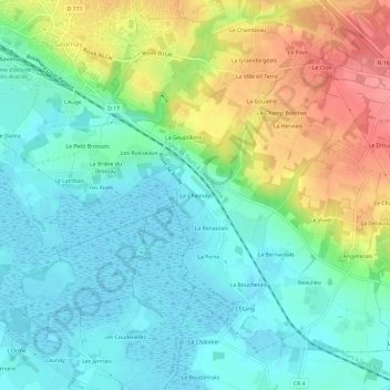 Mapa topográfico Le Chesnay, altitud, relieve