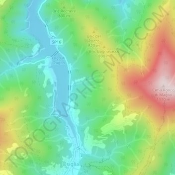 Mapa topográfico Giacchini, altitud, relieve