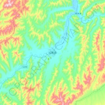 Mapa topográfico 红原县, altitud, relieve