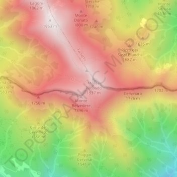 Mapa topográfico Libro Aperto, altitud, relieve