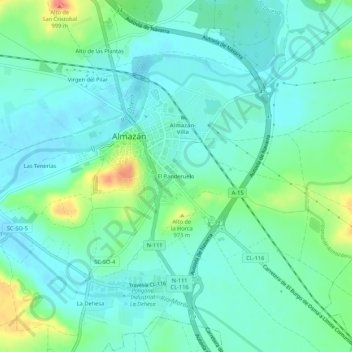 Mapa topográfico El Panderuelo, altitud, relieve