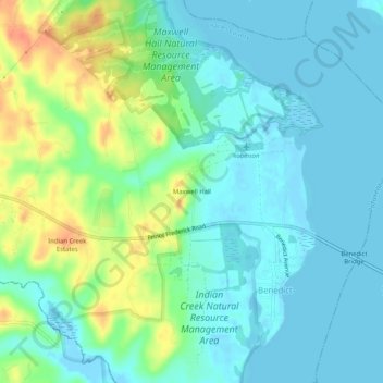 Mapa topográfico Maxwell Hall, altitud, relieve