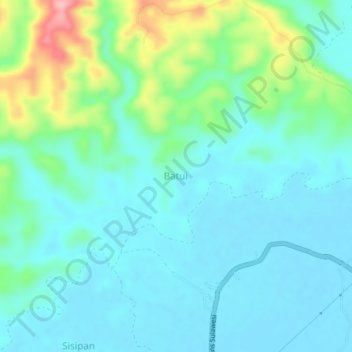 Mapa topográfico Batui, altitud, relieve