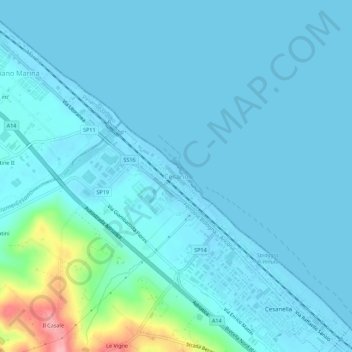 Mapa topográfico Cesano, altitud, relieve
