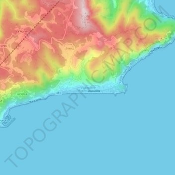 Mapa topográfico Varigotti, altitud, relieve