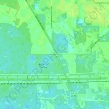 Mapa topográfico Red Level, altitud, relieve