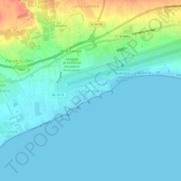 Mapa topográfico Costacabana, altitud, relieve