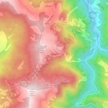 Mapa topográfico Rovereto, altitud, relieve