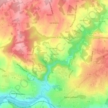 Mapa topográfico Le Cussou, altitud, relieve