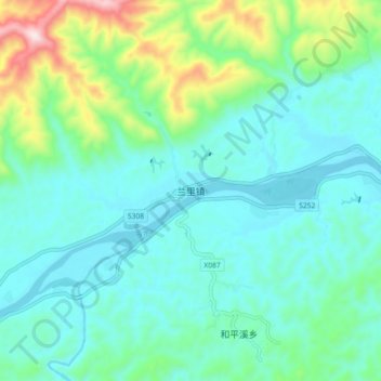 Mapa topográfico 兰里镇, altitud, relieve