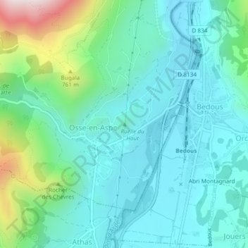 Mapa topográfico Mont d'Osse, altitud, relieve