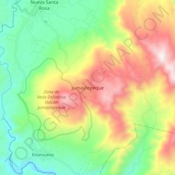 Mapa topográfico Jumaytepeque, altitud, relieve