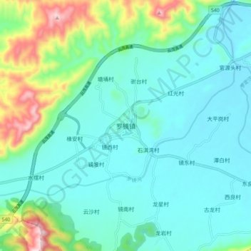 Mapa topográfico 罗镜镇, altitud, relieve