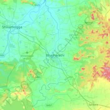 Mapa topográfico Bhadravathi, altitud, relieve