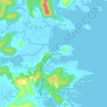 Mapa topográfico Maypangdan, altitud, relieve