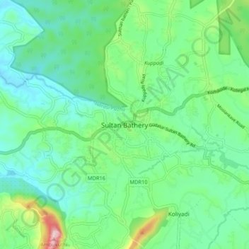 Mapa topográfico Sultan Bathery, altitud, relieve