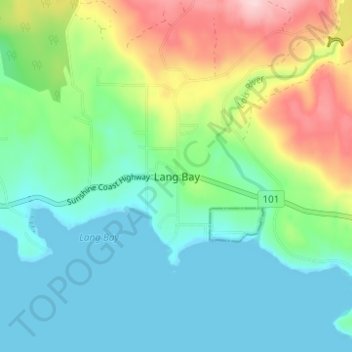 Mapa topográfico Lang Bay, altitud, relieve