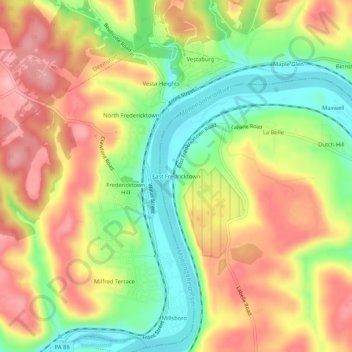 Mapa topográfico East Fredricktown, altitud, relieve