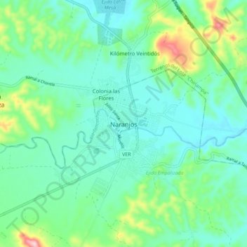 Mapa topográfico Naranjos, altitud, relieve