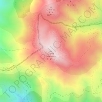 Mapa topográfico Dôme de Barrot, altitud, relieve